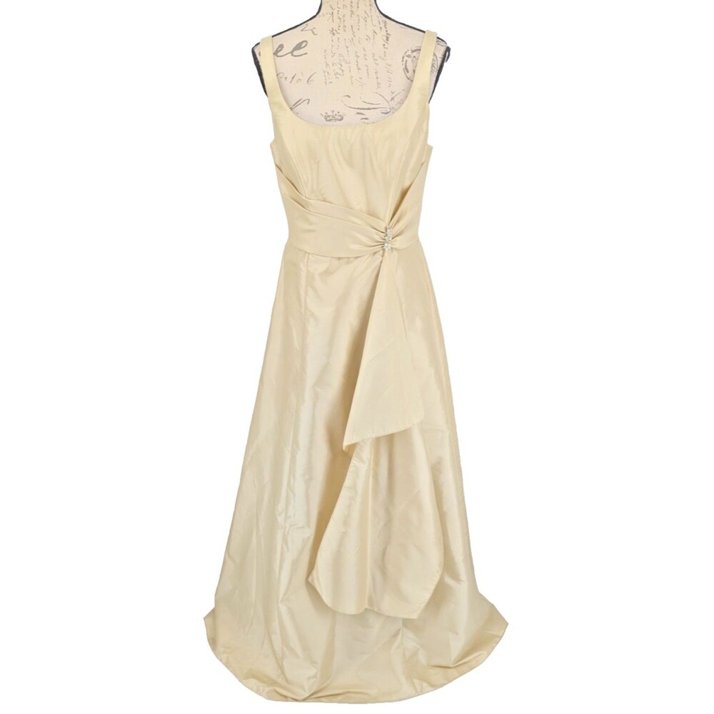 MORI LEE Fit and Flare Gown SIZE 13/14 Champaign Halter Top Mother of Bride Wrap